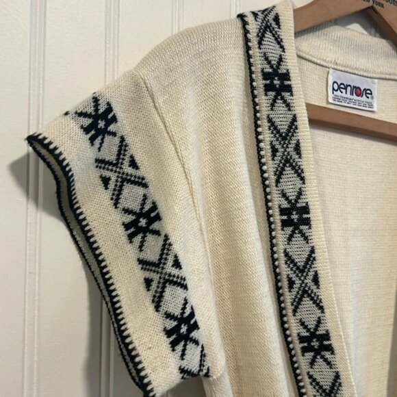 70's Aztec print short sleeve cardigan wrap with belt cream black hippy boho - Picture 3 of 8